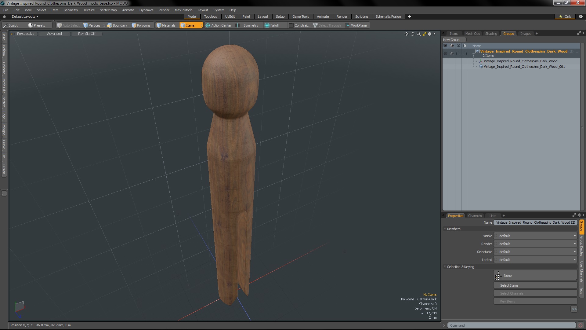 Vintage Inspired Round Clothespins Dark Wood 3D model