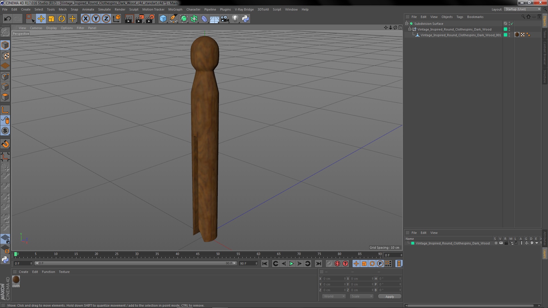 Vintage Inspired Round Clothespins Dark Wood 3D model
