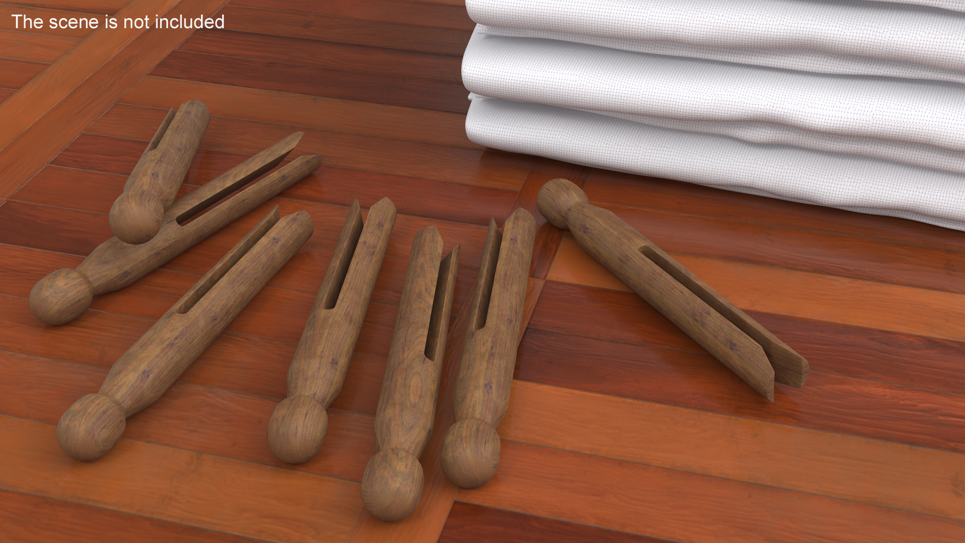 Vintage Inspired Round Clothespins Dark Wood 3D model