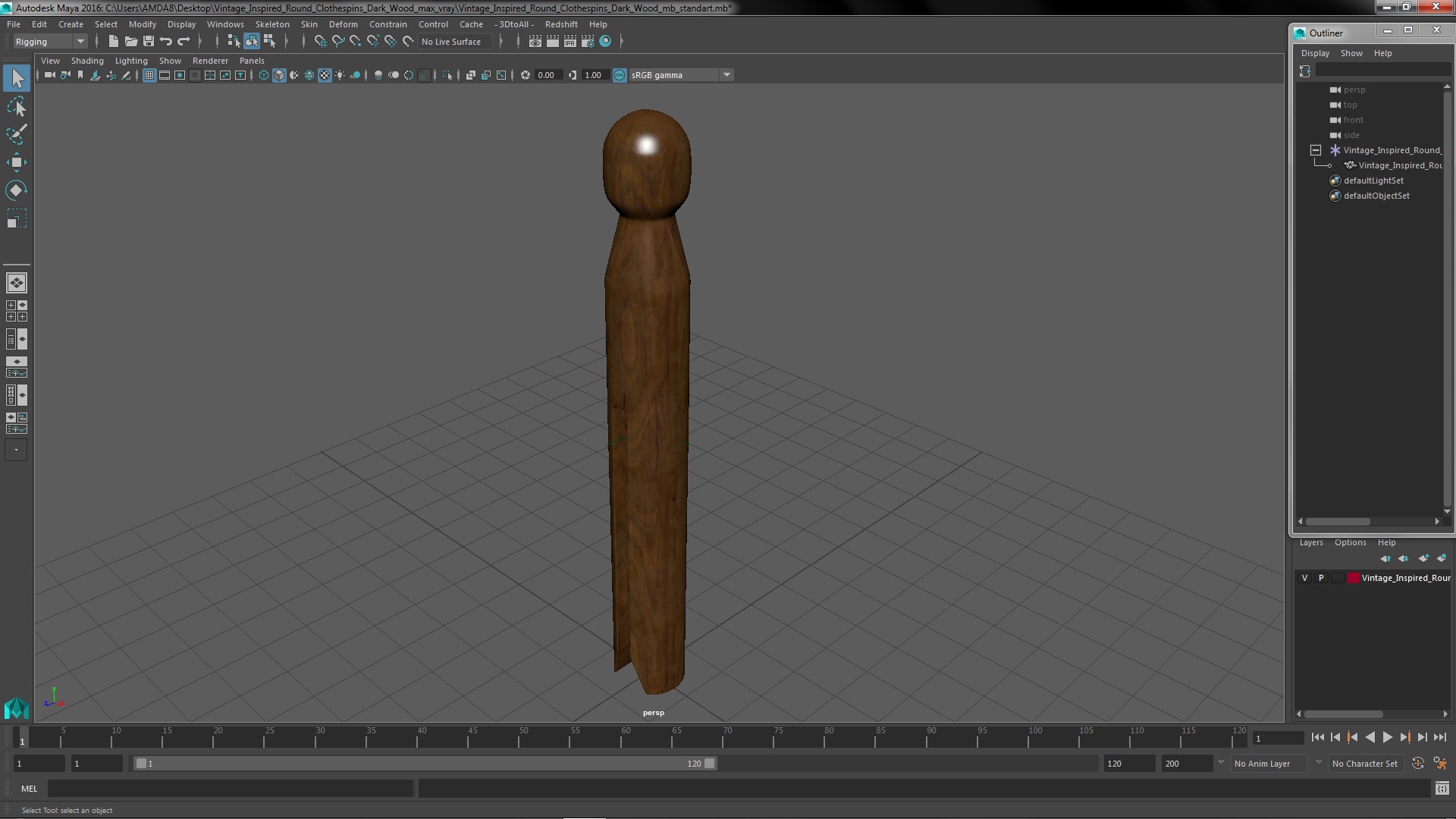 Vintage Inspired Round Clothespins Dark Wood 3D model
