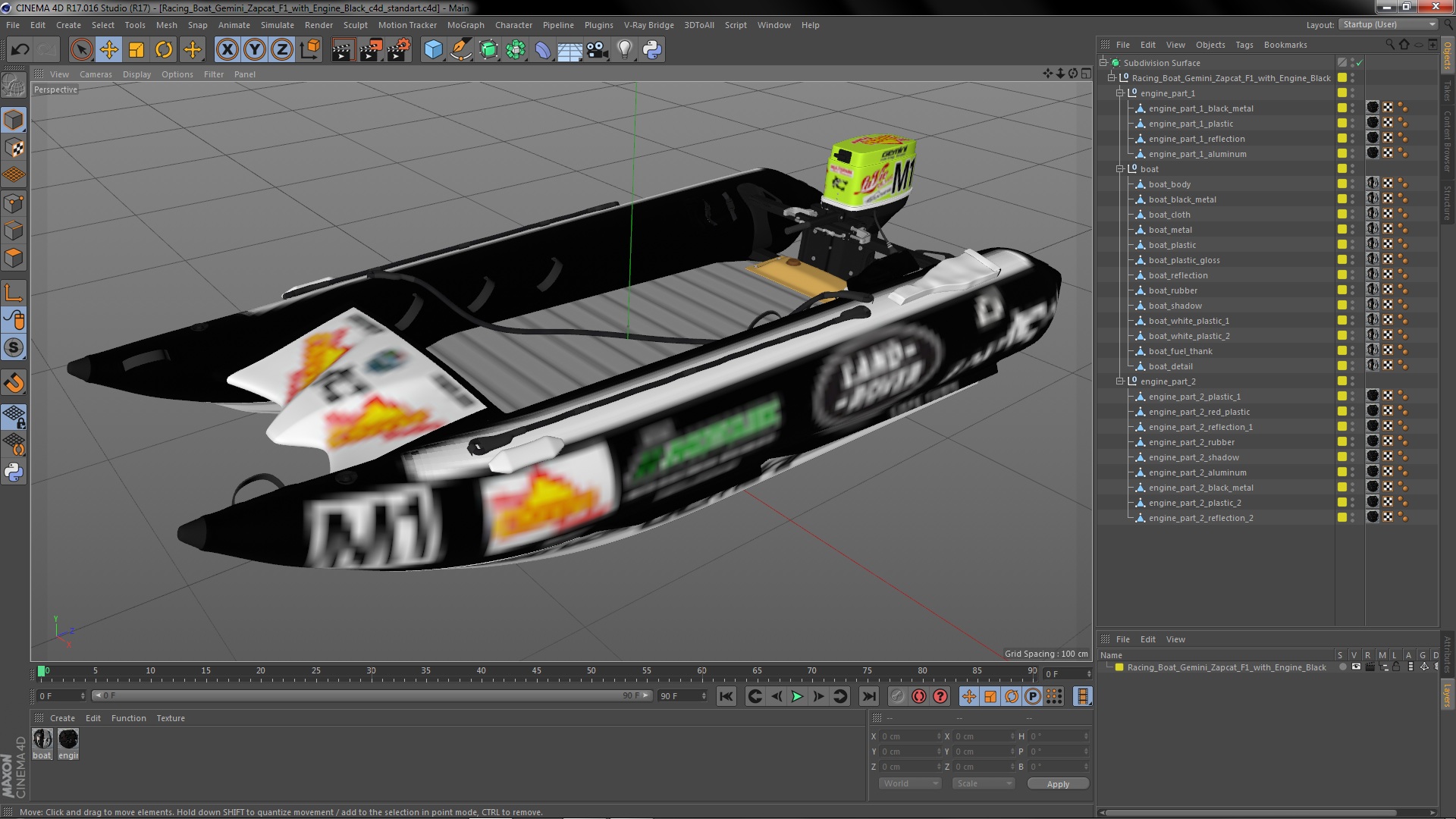 3D Racing Boat Gemini Zapcat F1 with Engine Black