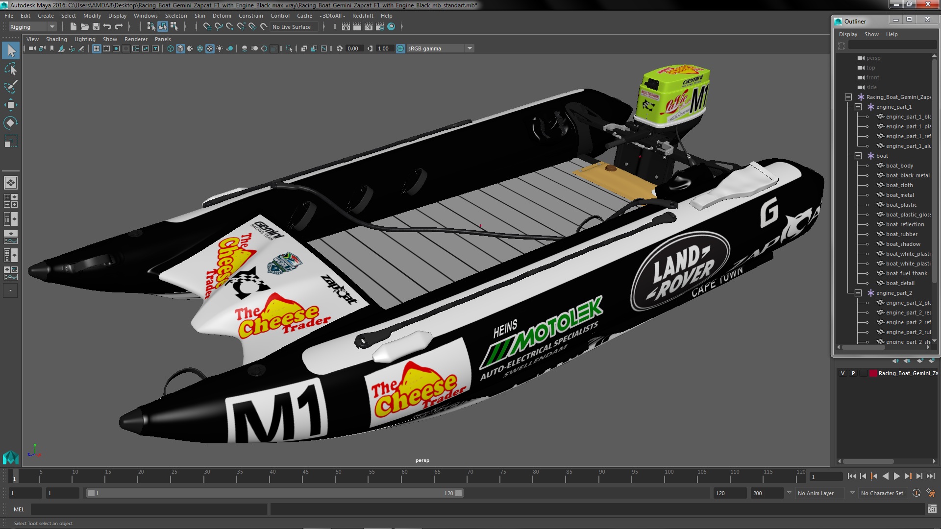 3D Racing Boat Gemini Zapcat F1 with Engine Black