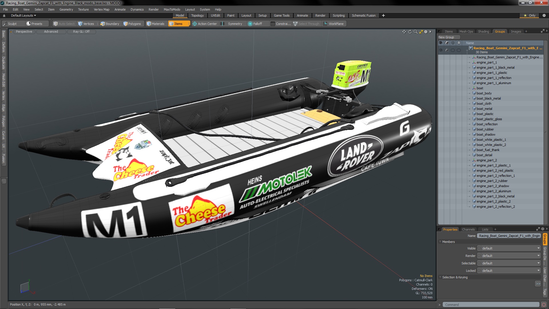 3D Racing Boat Gemini Zapcat F1 with Engine Black