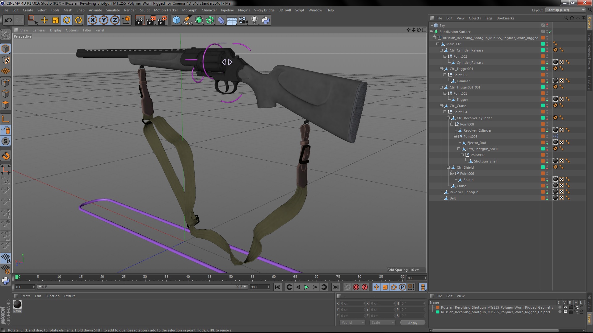 3D Russian Revolving Shotgun MTs255 Polymer Worn Rigged for Cinema 4D
