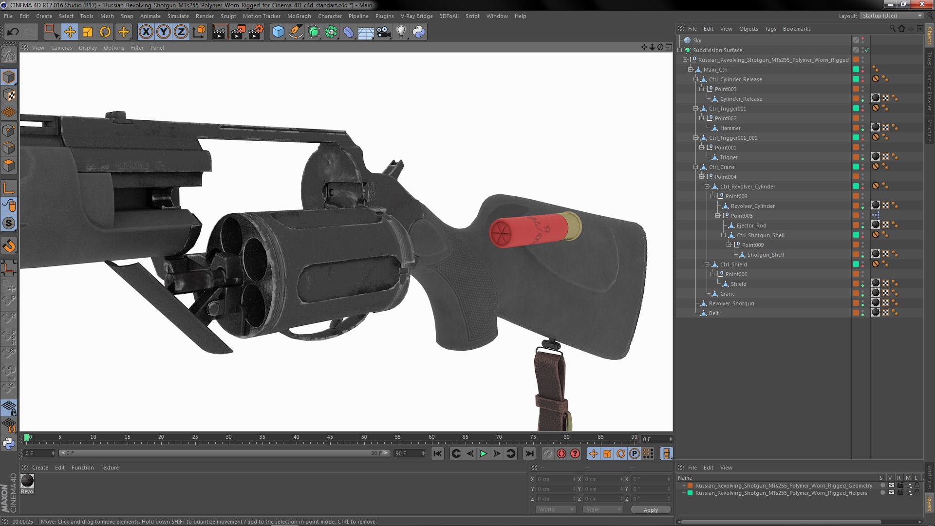 3D Russian Revolving Shotgun MTs255 Polymer Worn Rigged for Cinema 4D