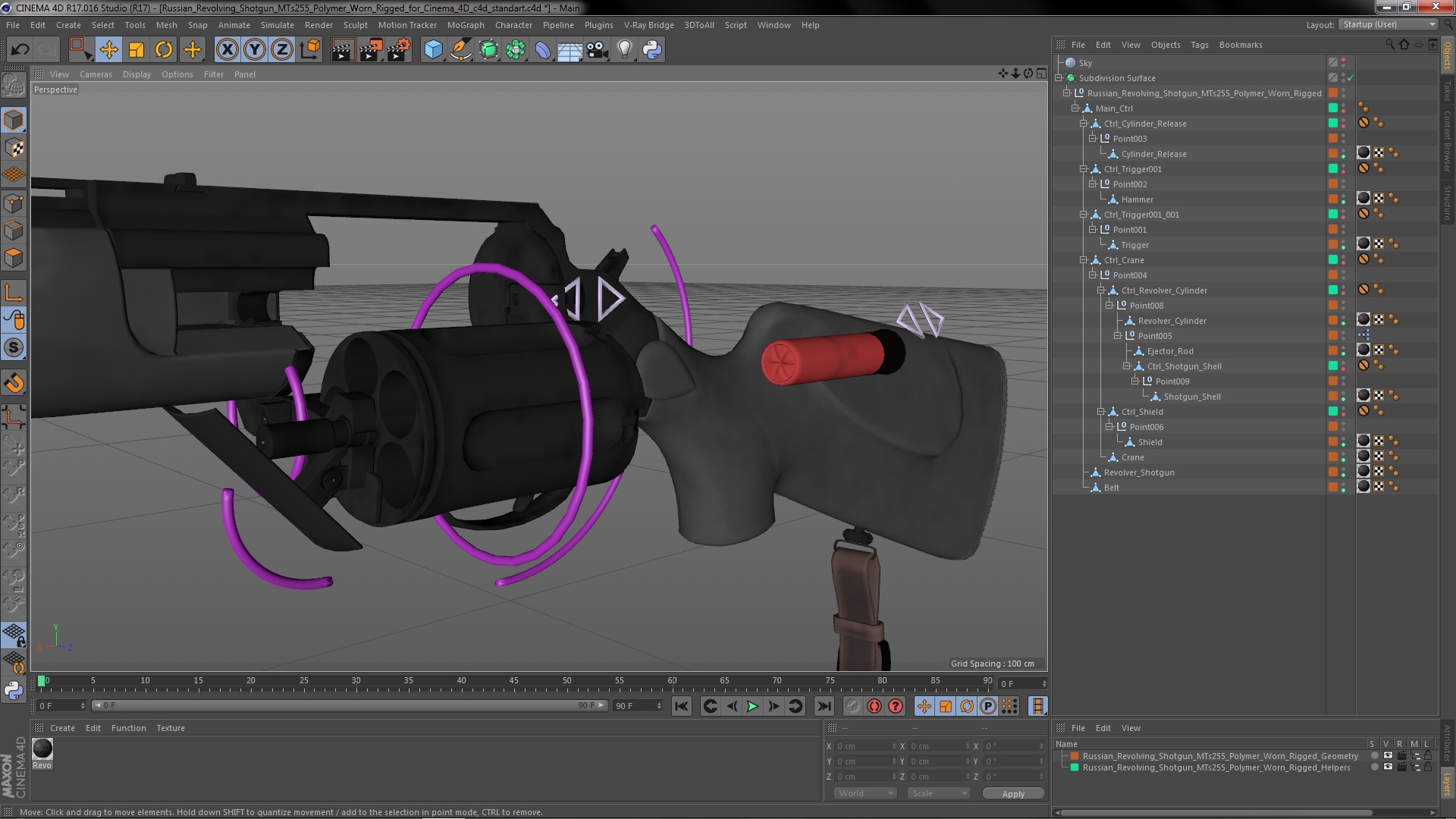 3D Russian Revolving Shotgun MTs255 Polymer Worn Rigged for Cinema 4D