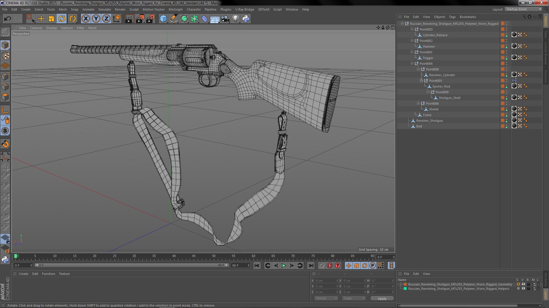 3D Russian Revolving Shotgun MTs255 Polymer Worn Rigged for Cinema 4D