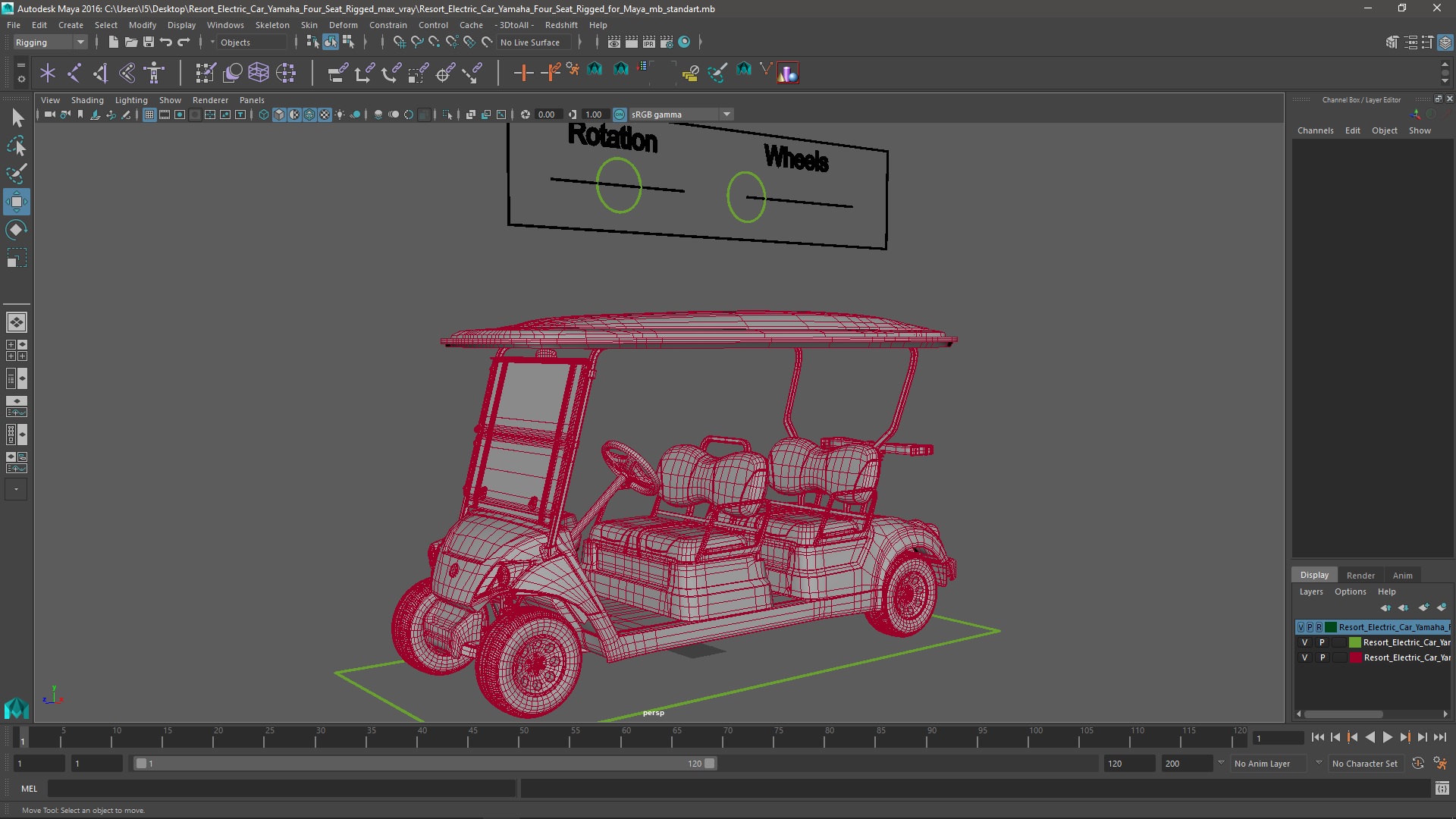 Resort Electric Car Yamaha Four Seat Rigged for Maya 3D