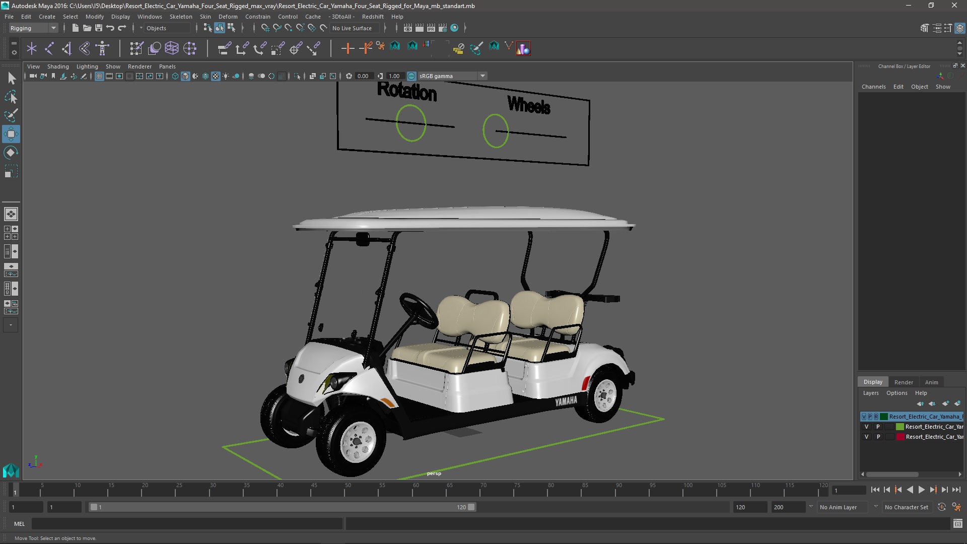 Resort Electric Car Yamaha Four Seat Rigged for Maya 3D