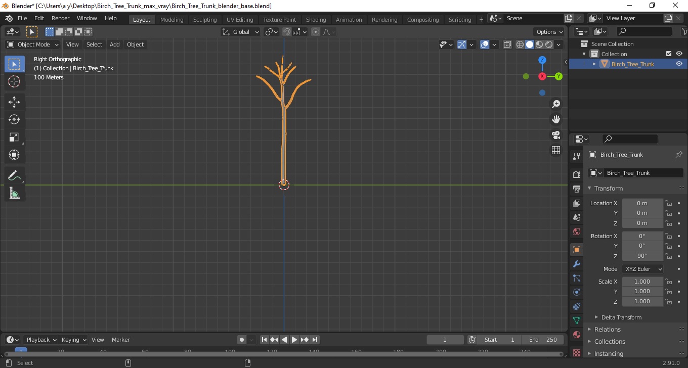3D Birch Tree Trunk