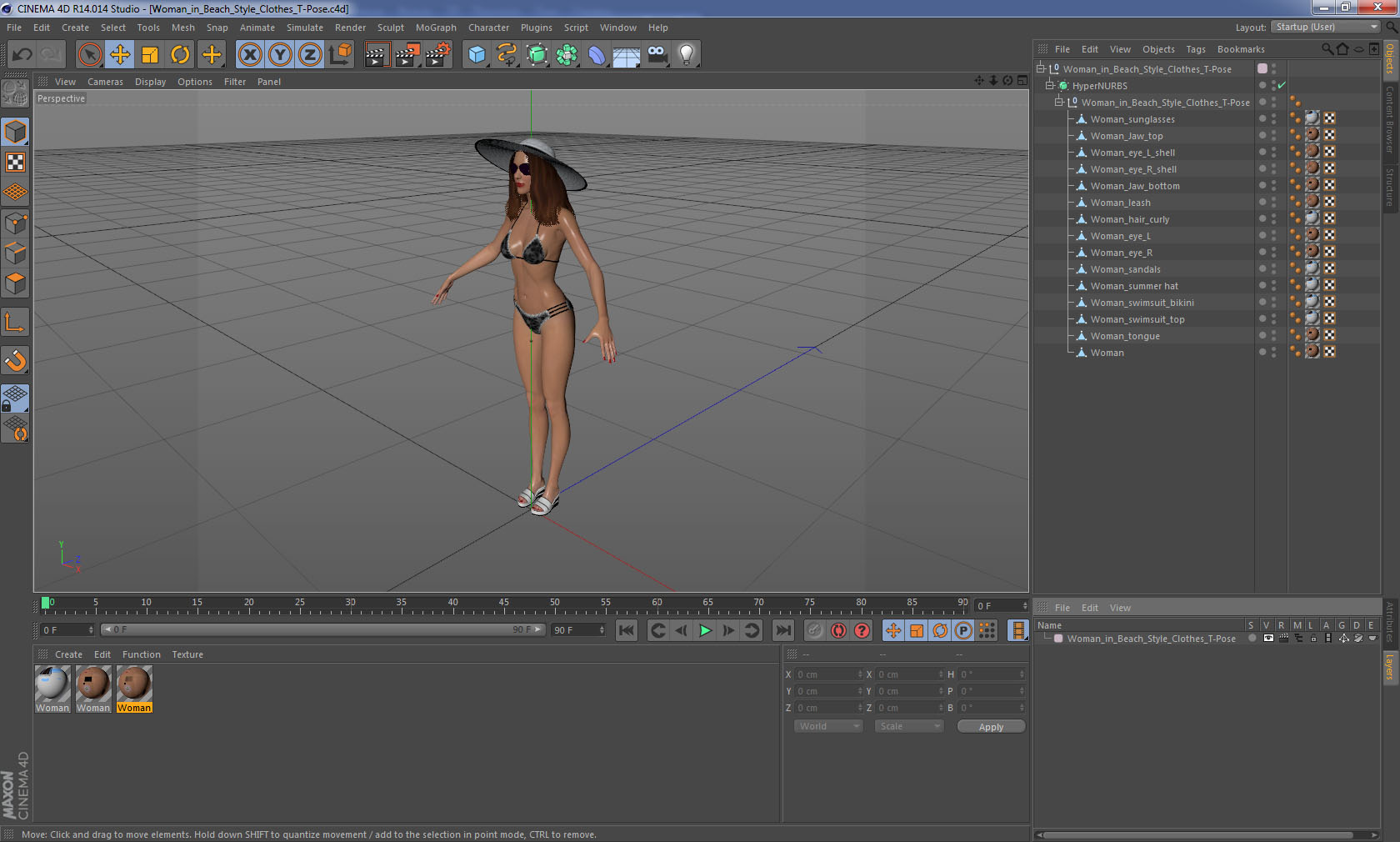 3D model Woman in Beach Style Clothes T-Pose