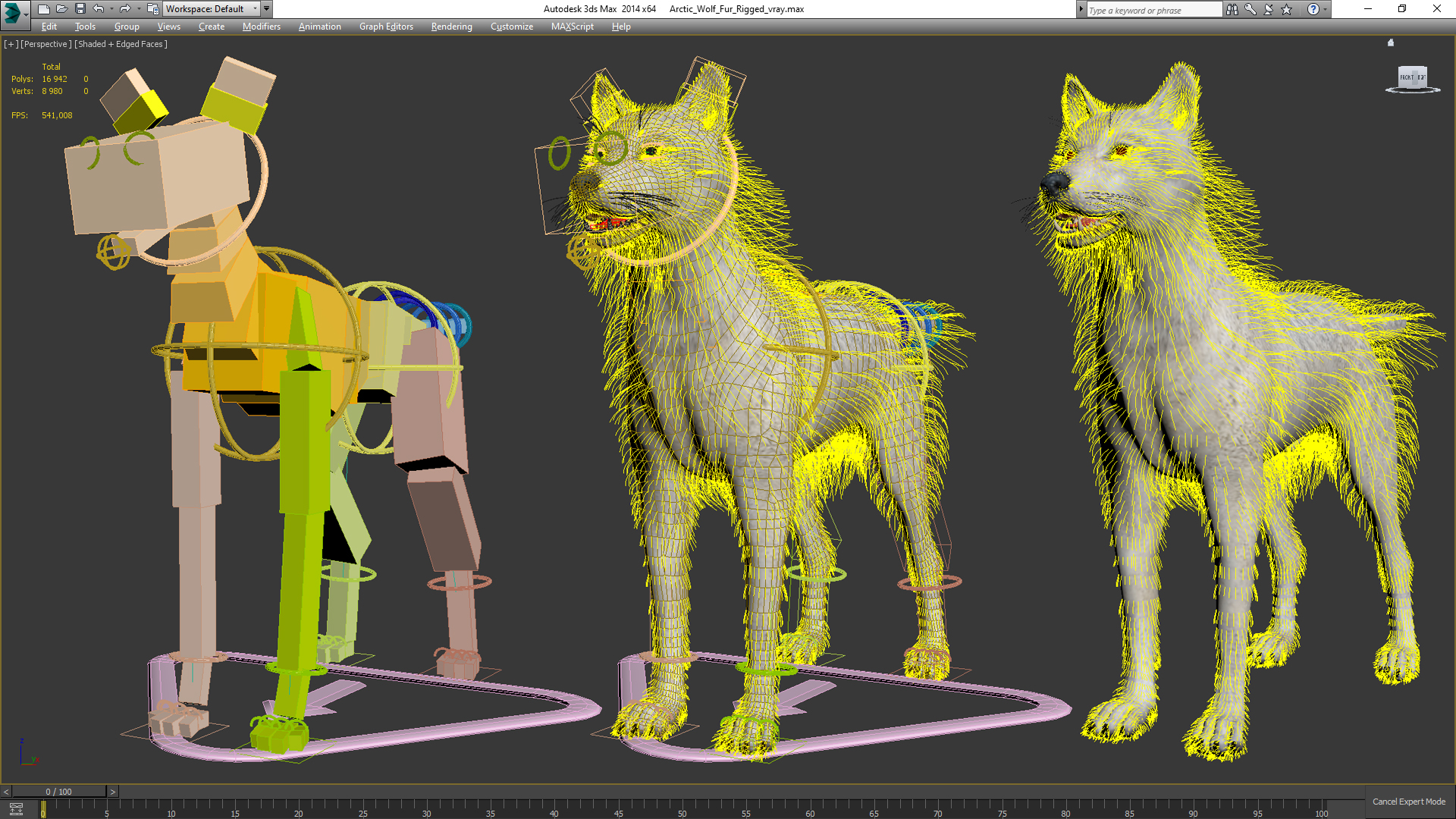 Arctic Wolf Fur Rigged 3D