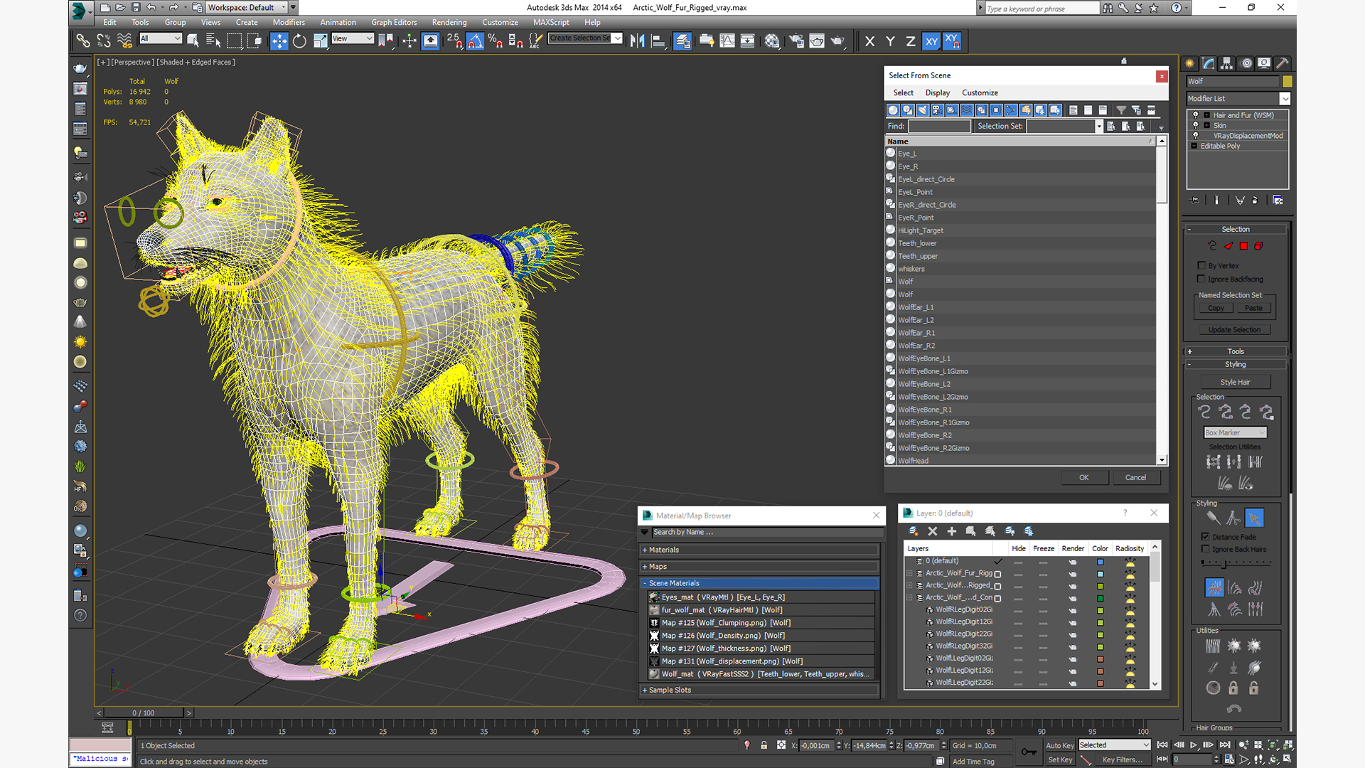 Arctic Wolf Fur Rigged 3D