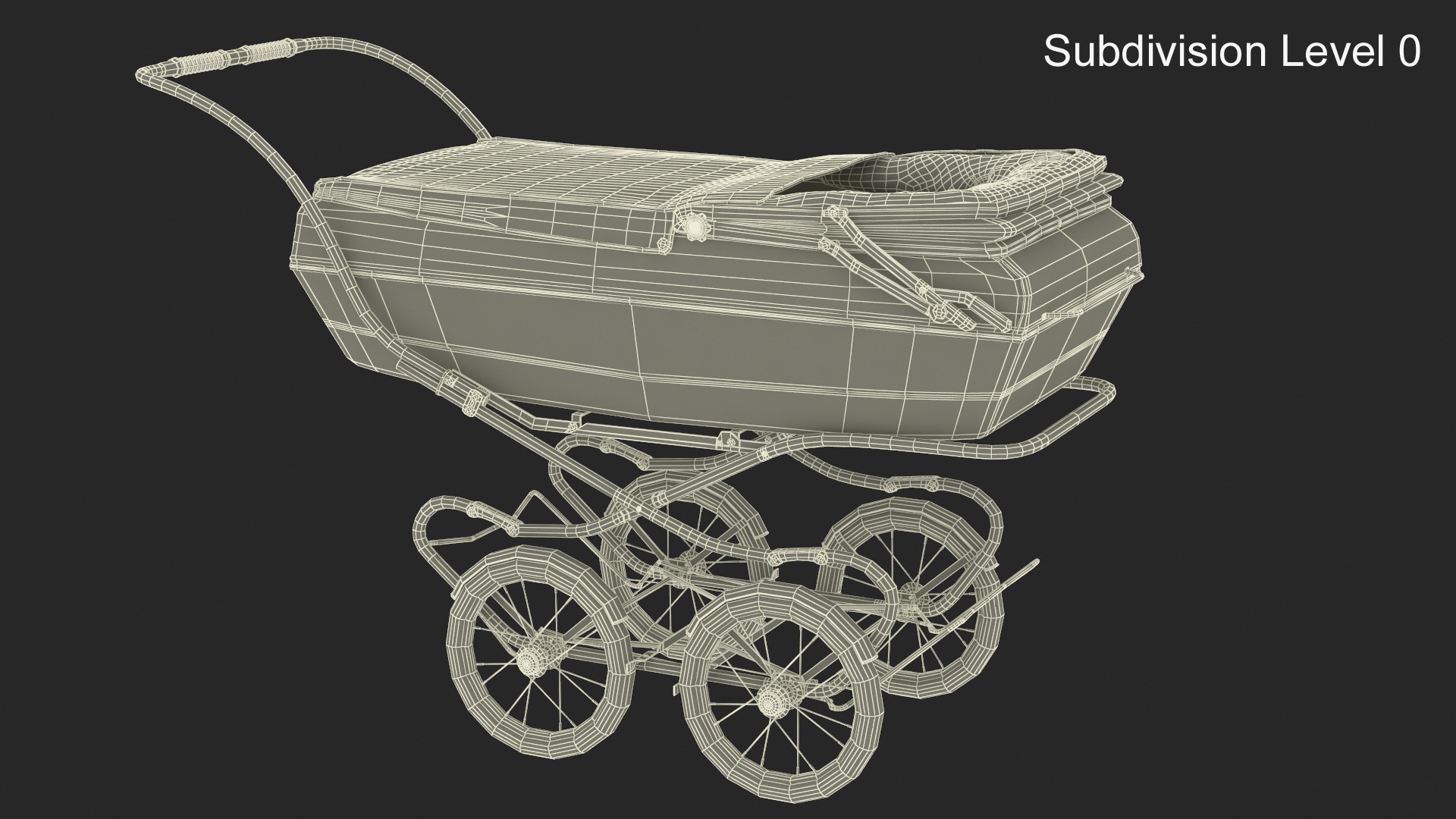 Antique Child Sleeping Pram Open Canopy 3D model
