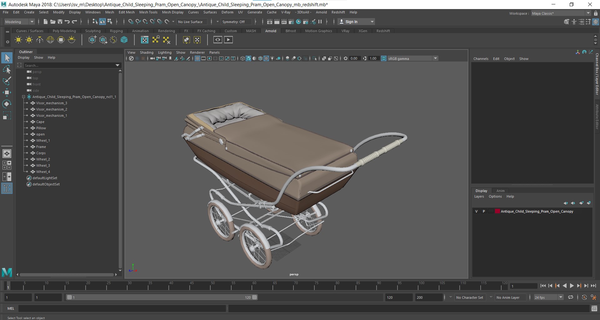 Antique Child Sleeping Pram Open Canopy 3D model