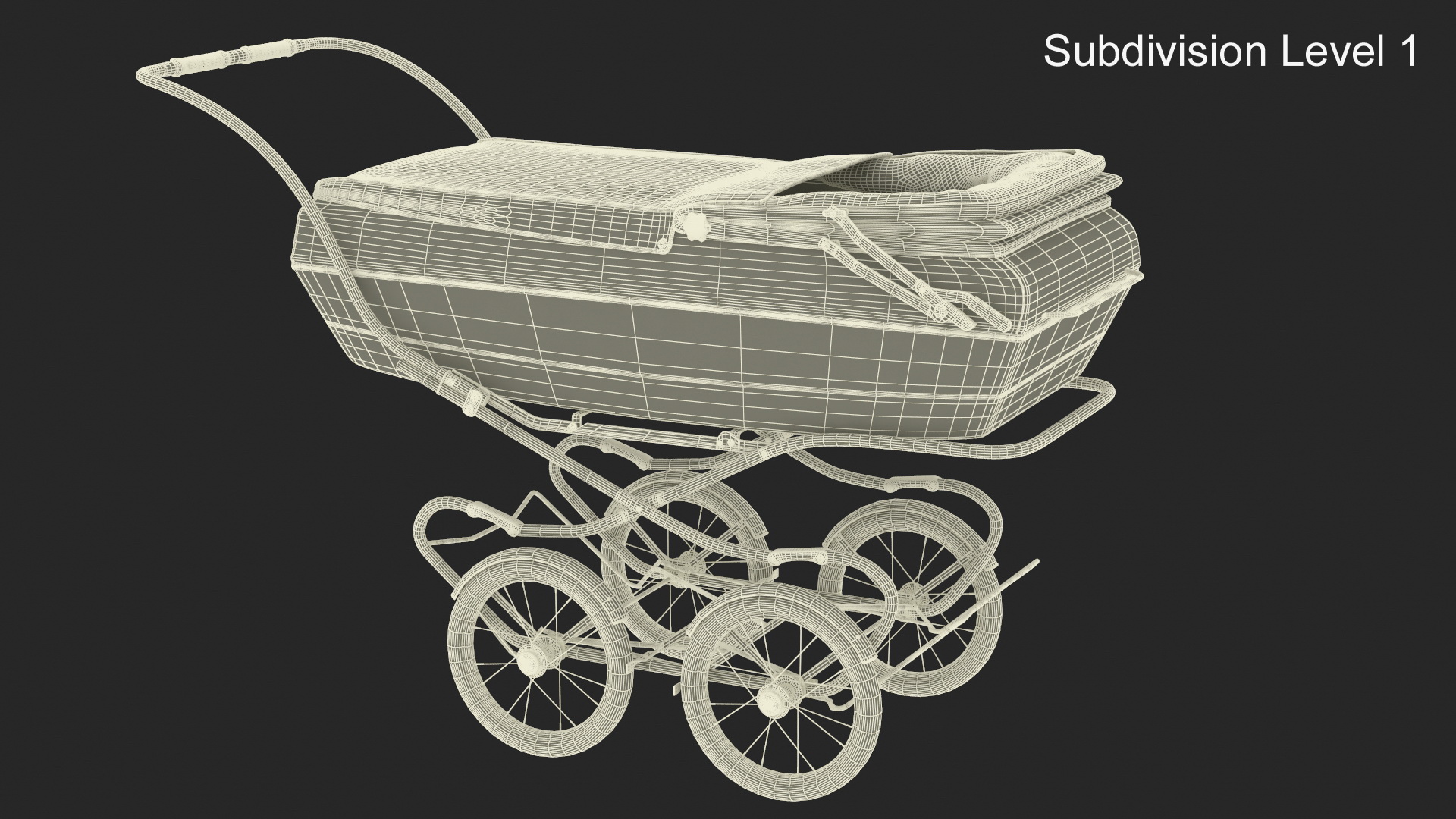 Antique Child Sleeping Pram Open Canopy 3D model