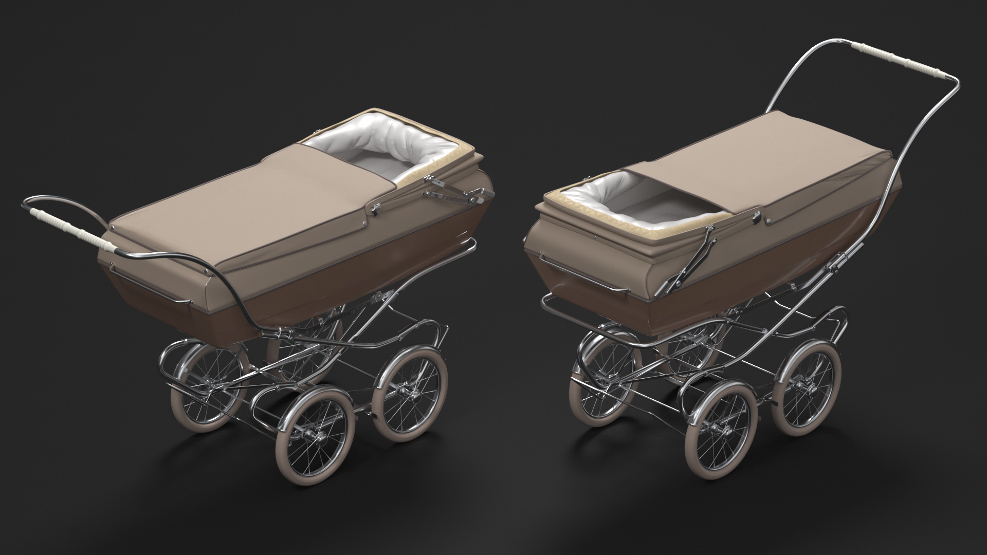 Antique Child Sleeping Pram Open Canopy 3D model