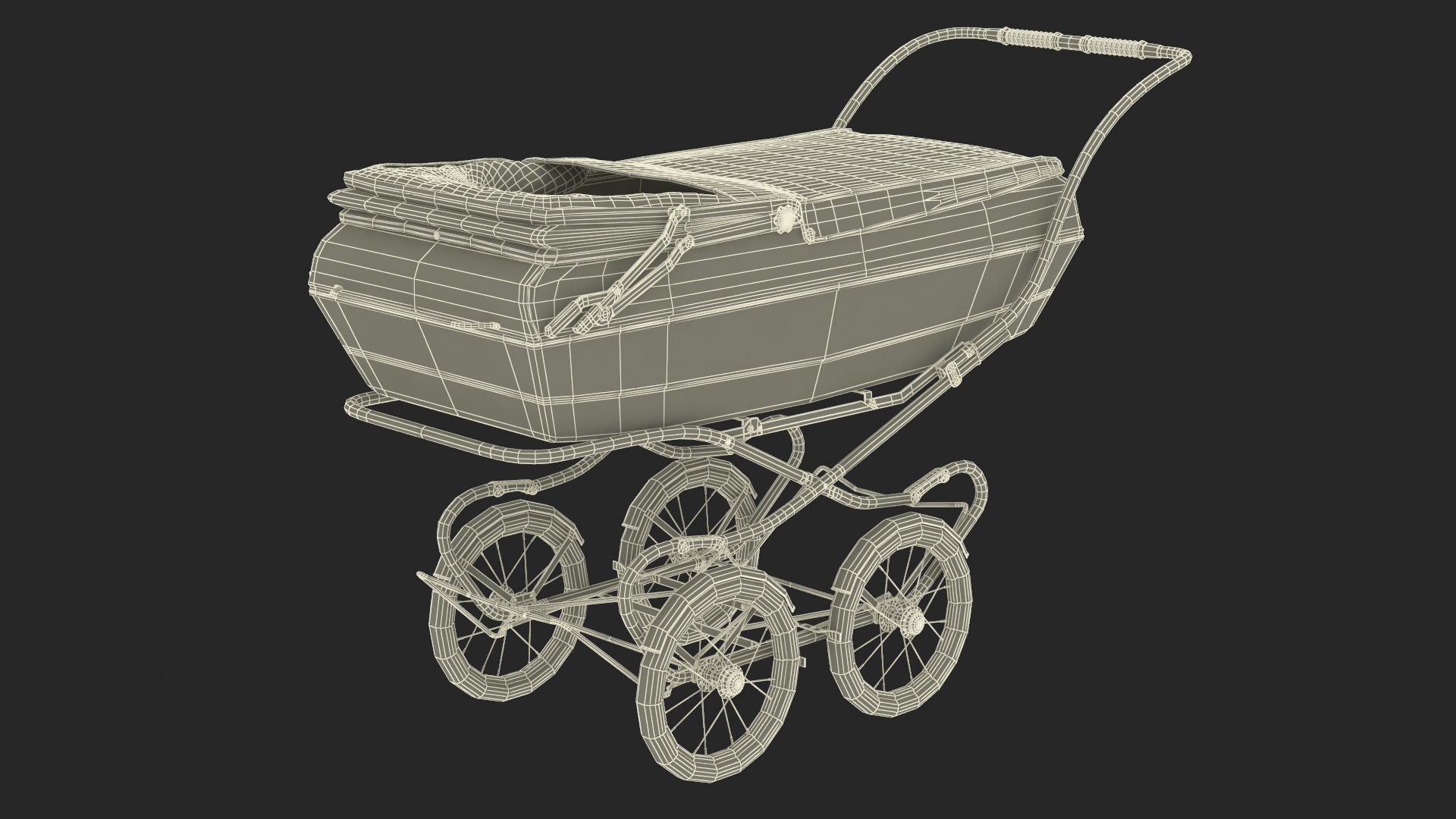 Antique Child Sleeping Pram Open Canopy 3D model