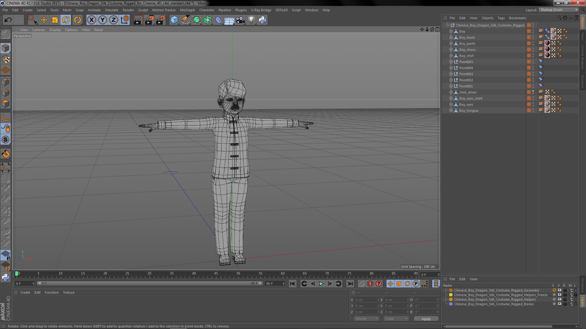 Chinese Boy Dragon Silk Costume Rigged for Cinema 4D 3D
