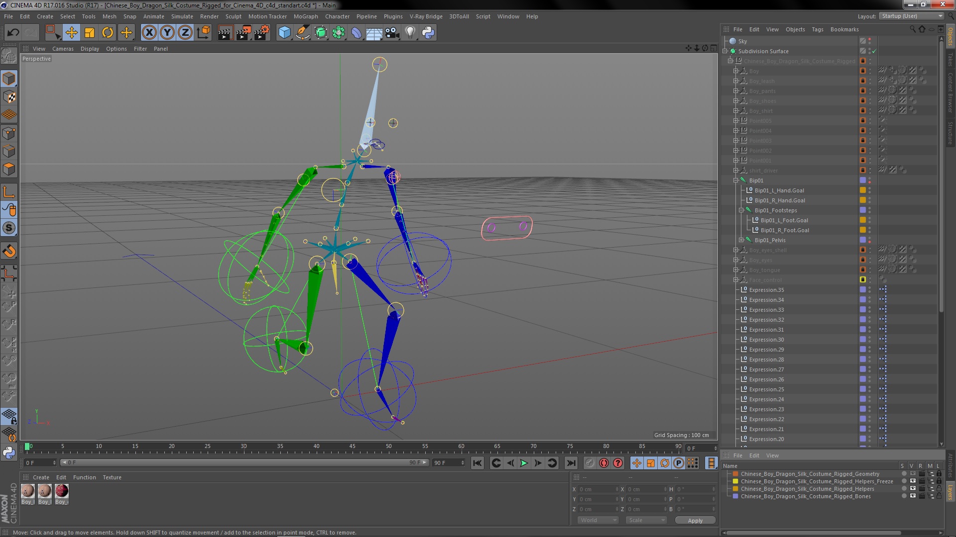 Chinese Boy Dragon Silk Costume Rigged for Cinema 4D 3D