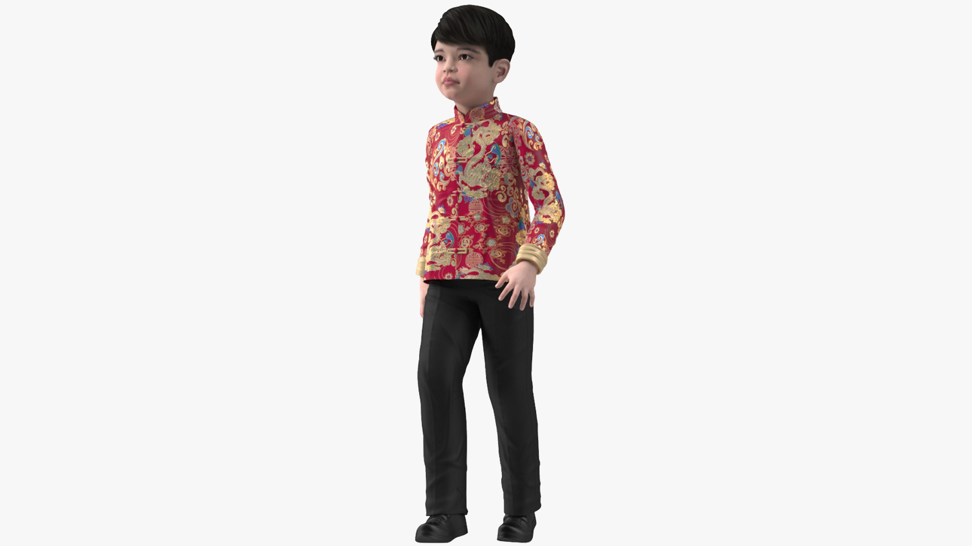 Chinese Boy Dragon Silk Costume Rigged for Cinema 4D 3D