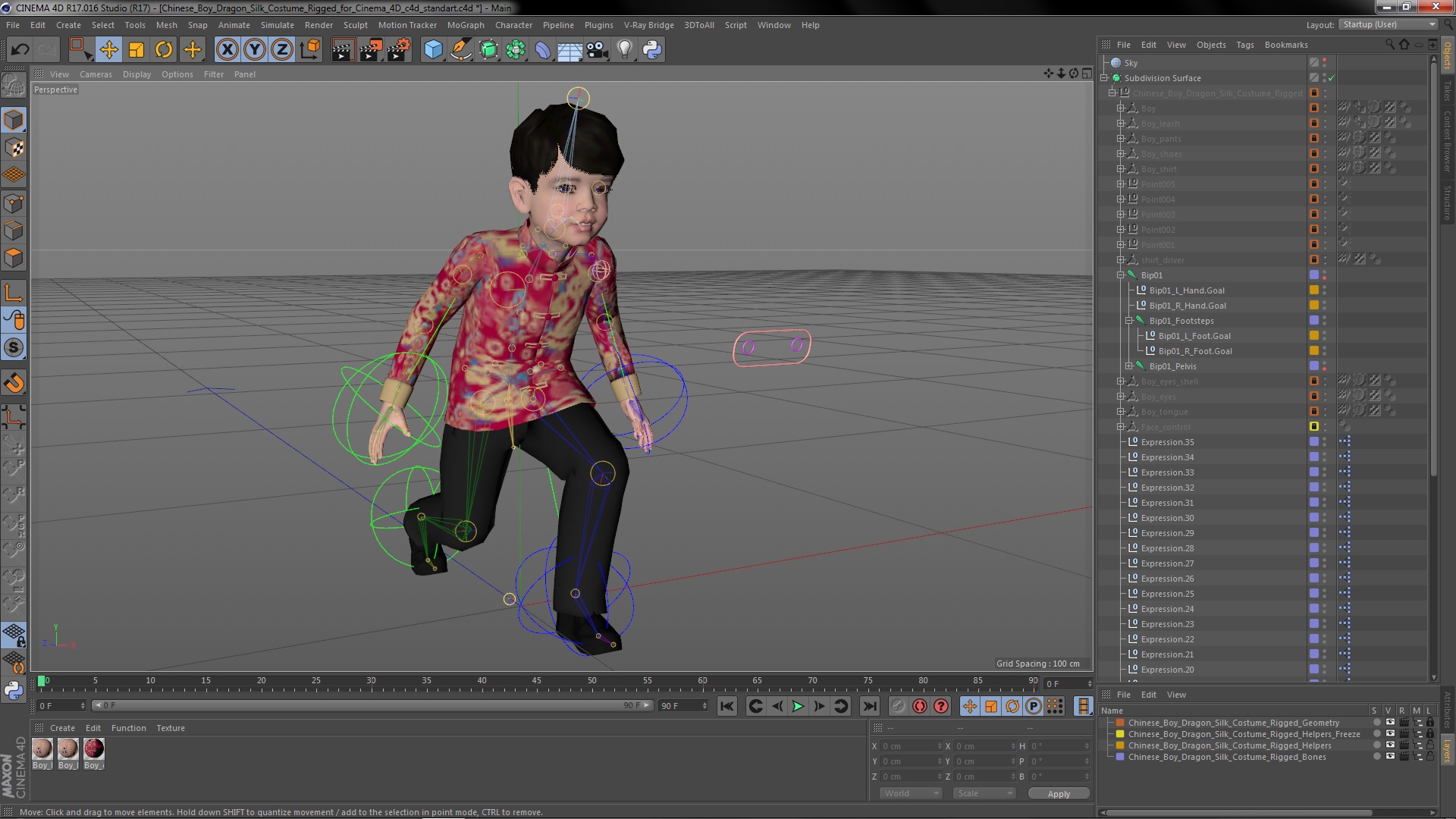 Chinese Boy Dragon Silk Costume Rigged for Cinema 4D 3D