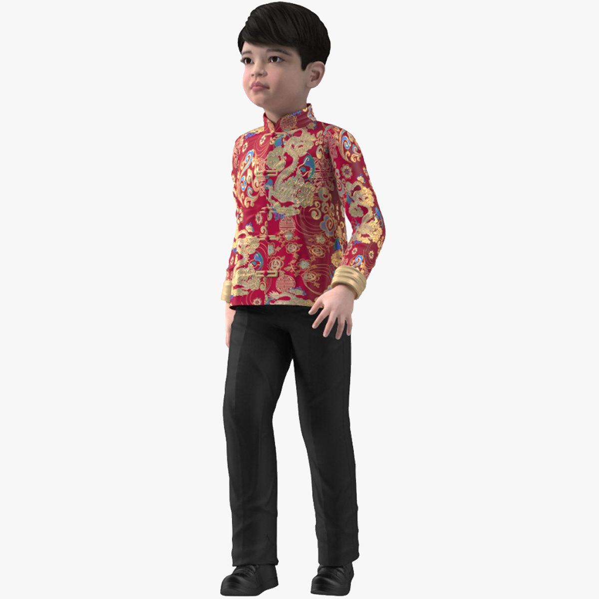 Chinese Boy Dragon Silk Costume Rigged for Cinema 4D 3D