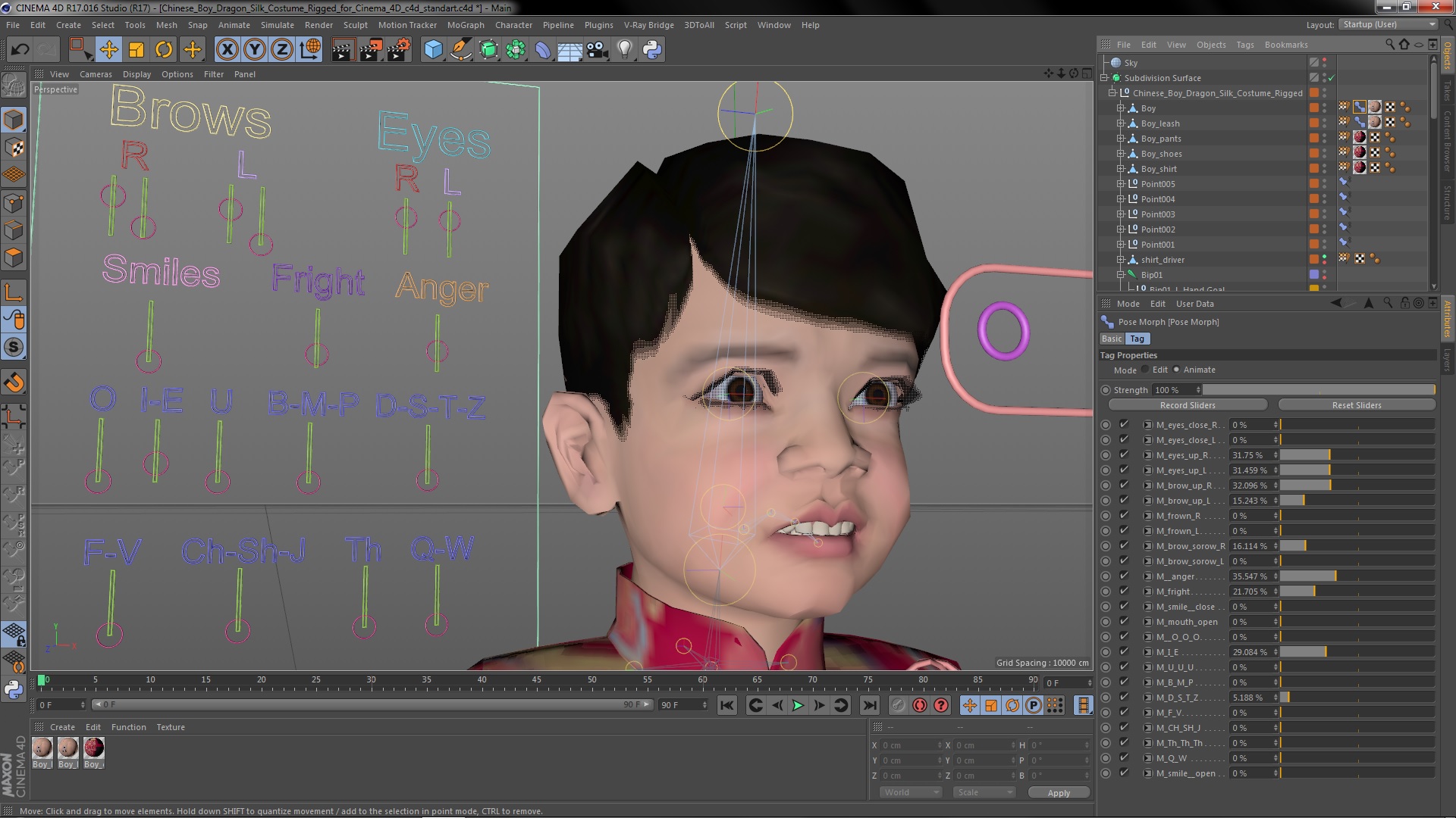 Chinese Boy Dragon Silk Costume Rigged for Cinema 4D 3D
