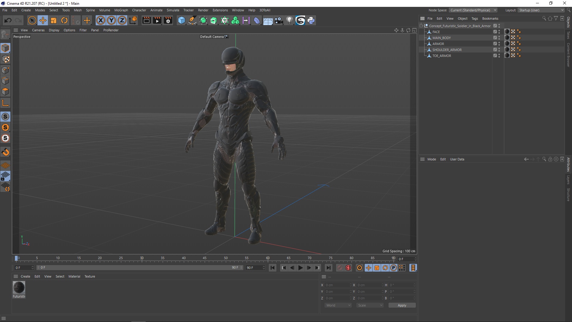 3D Concept Futuristic Soldier in Black Armor