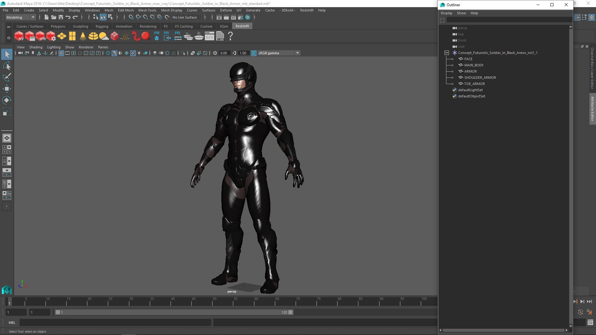 3D Concept Futuristic Soldier in Black Armor