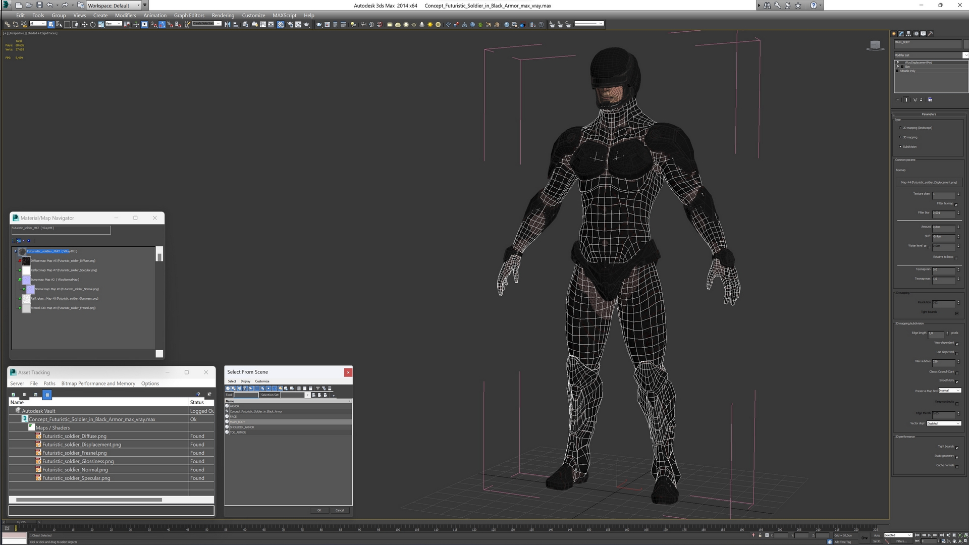 3D Concept Futuristic Soldier in Black Armor
