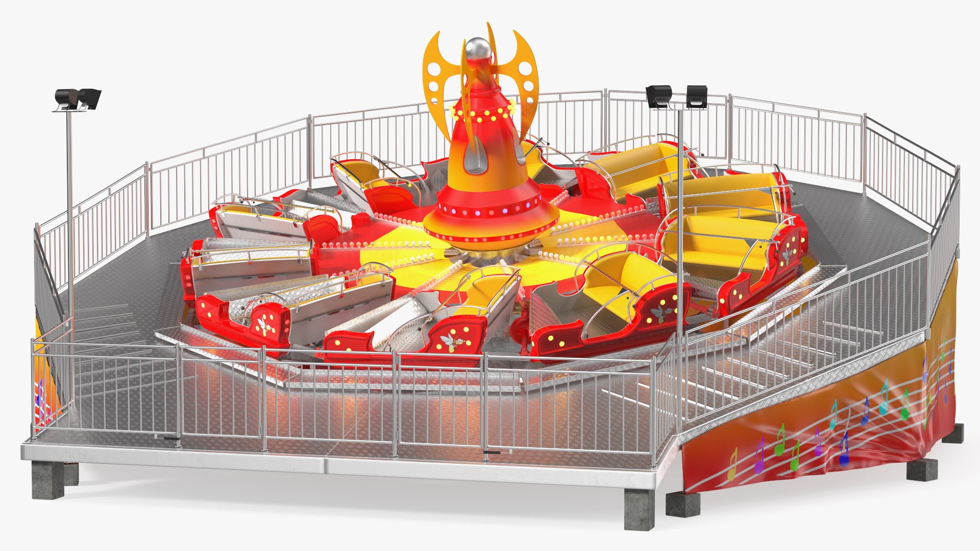 3D Outdoor Carnival Scene with Rides and Circus Tent with Fur model