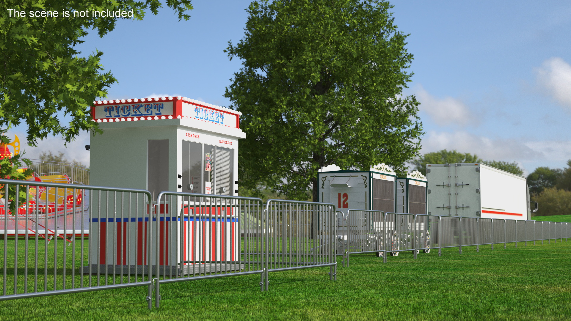3D Outdoor Carnival Scene with Rides and Circus Tent with Fur model