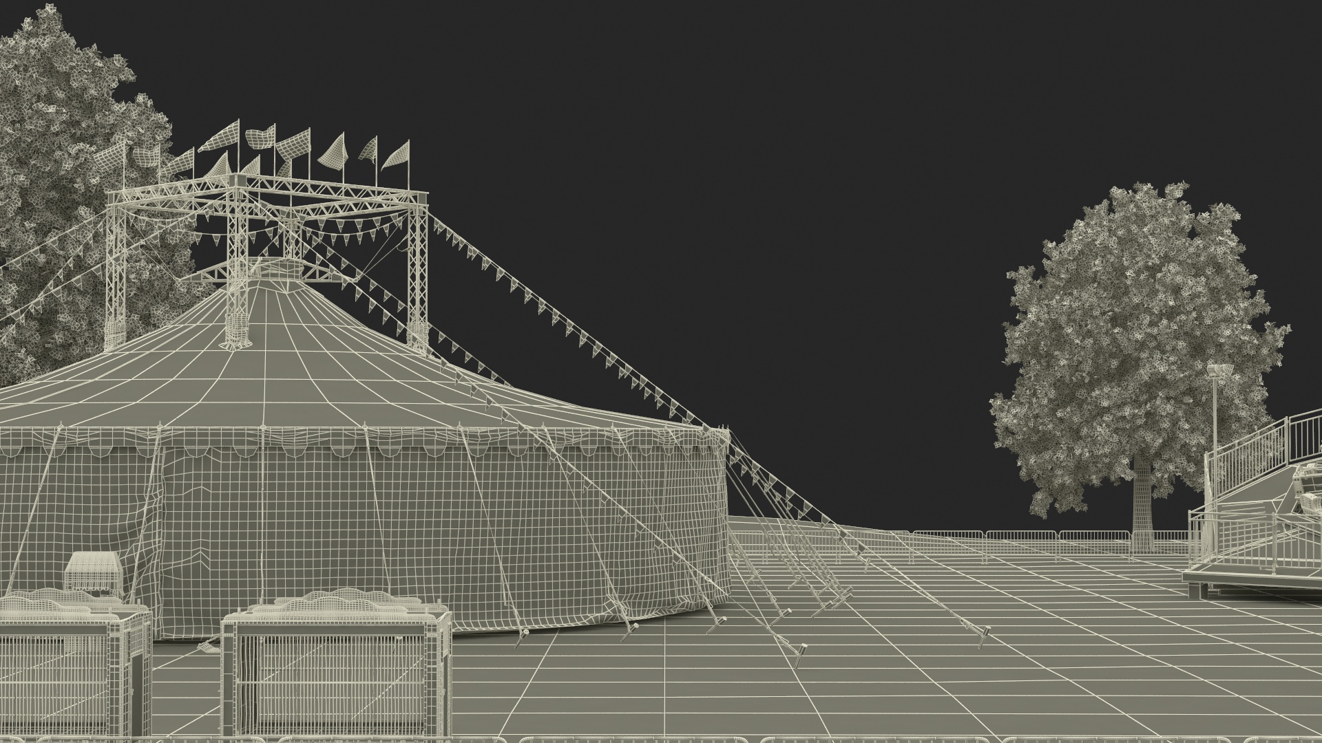 3D Outdoor Carnival Scene with Rides and Circus Tent with Fur model