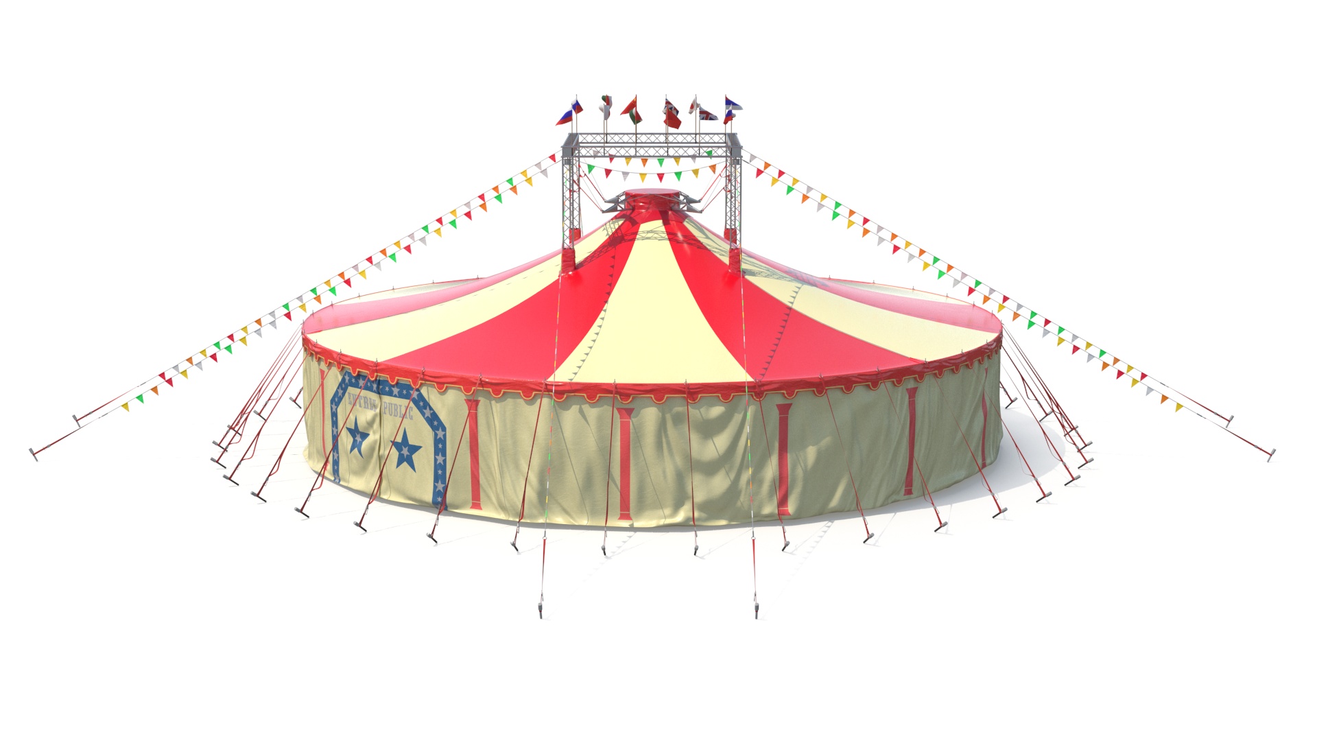 3D Outdoor Carnival Scene with Rides and Circus Tent with Fur model
