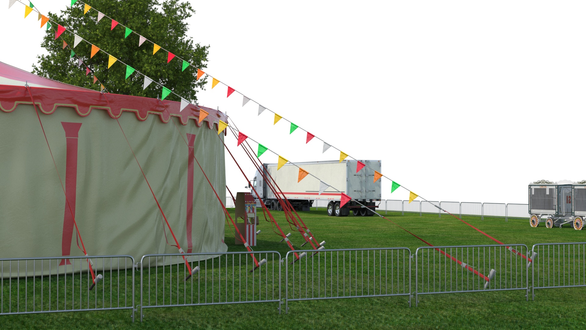 3D Outdoor Carnival Scene with Rides and Circus Tent with Fur model