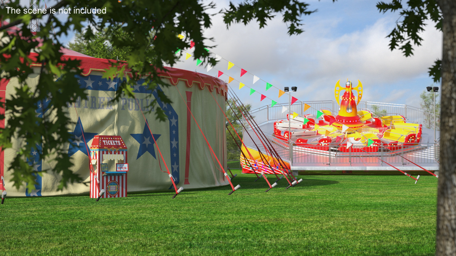 3D Outdoor Carnival Scene with Rides and Circus Tent with Fur model
