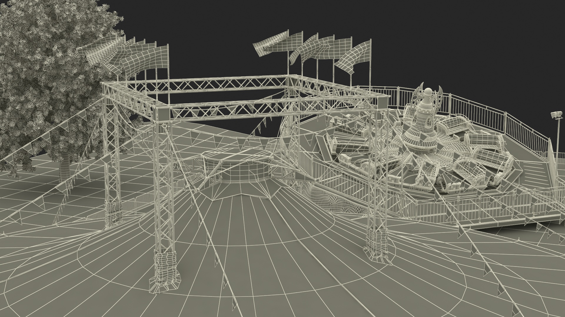 3D Outdoor Carnival Scene with Rides and Circus Tent with Fur model