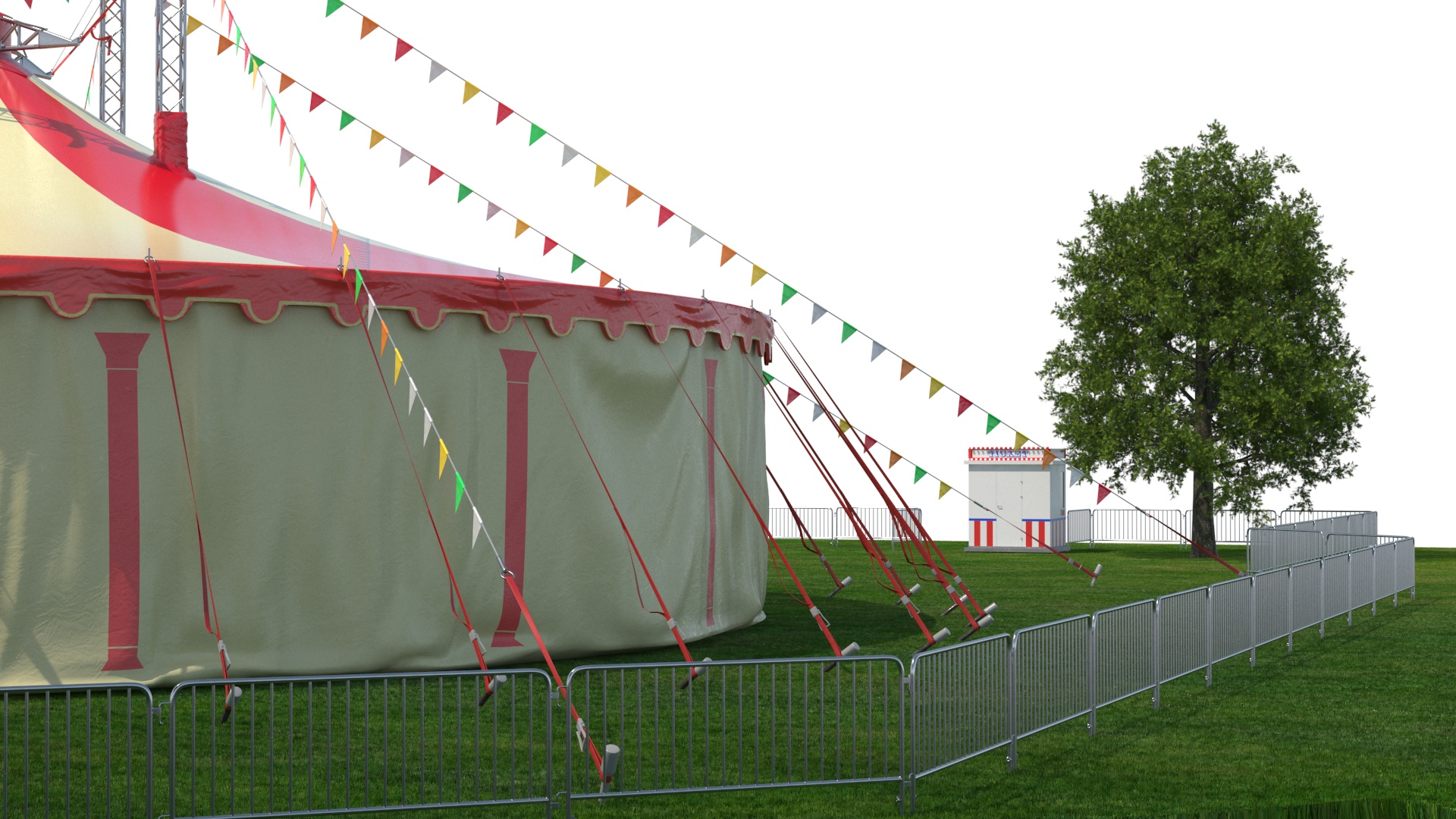 3D Outdoor Carnival Scene with Rides and Circus Tent with Fur model