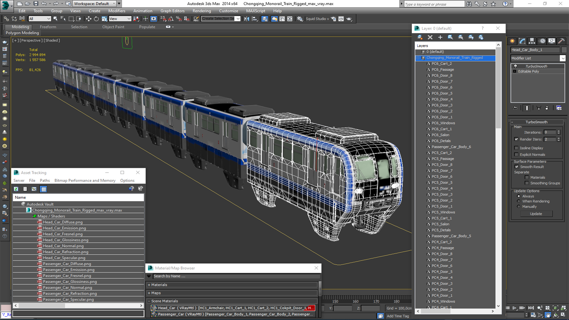 3D model Chongqing Monorail Train Rigged for Cinema 4D