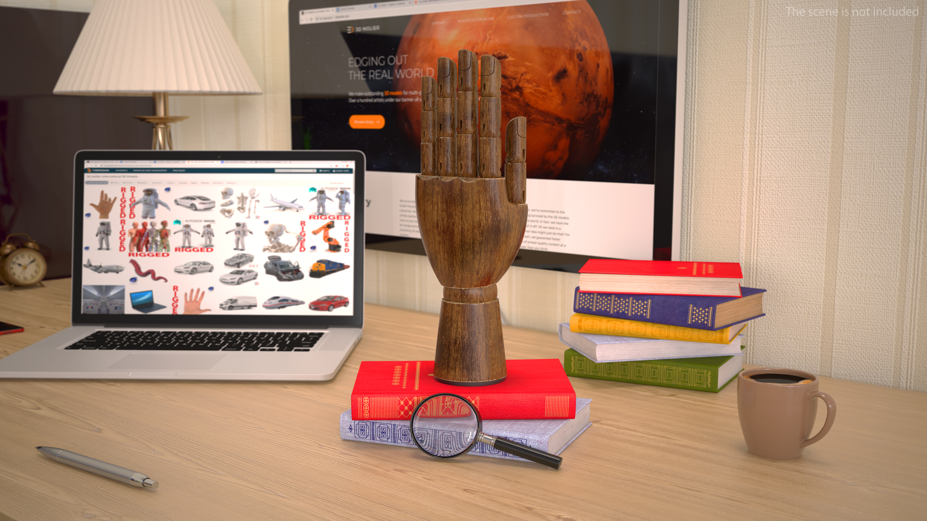 Wooden Hand with Posable Fingers Dark 3D
