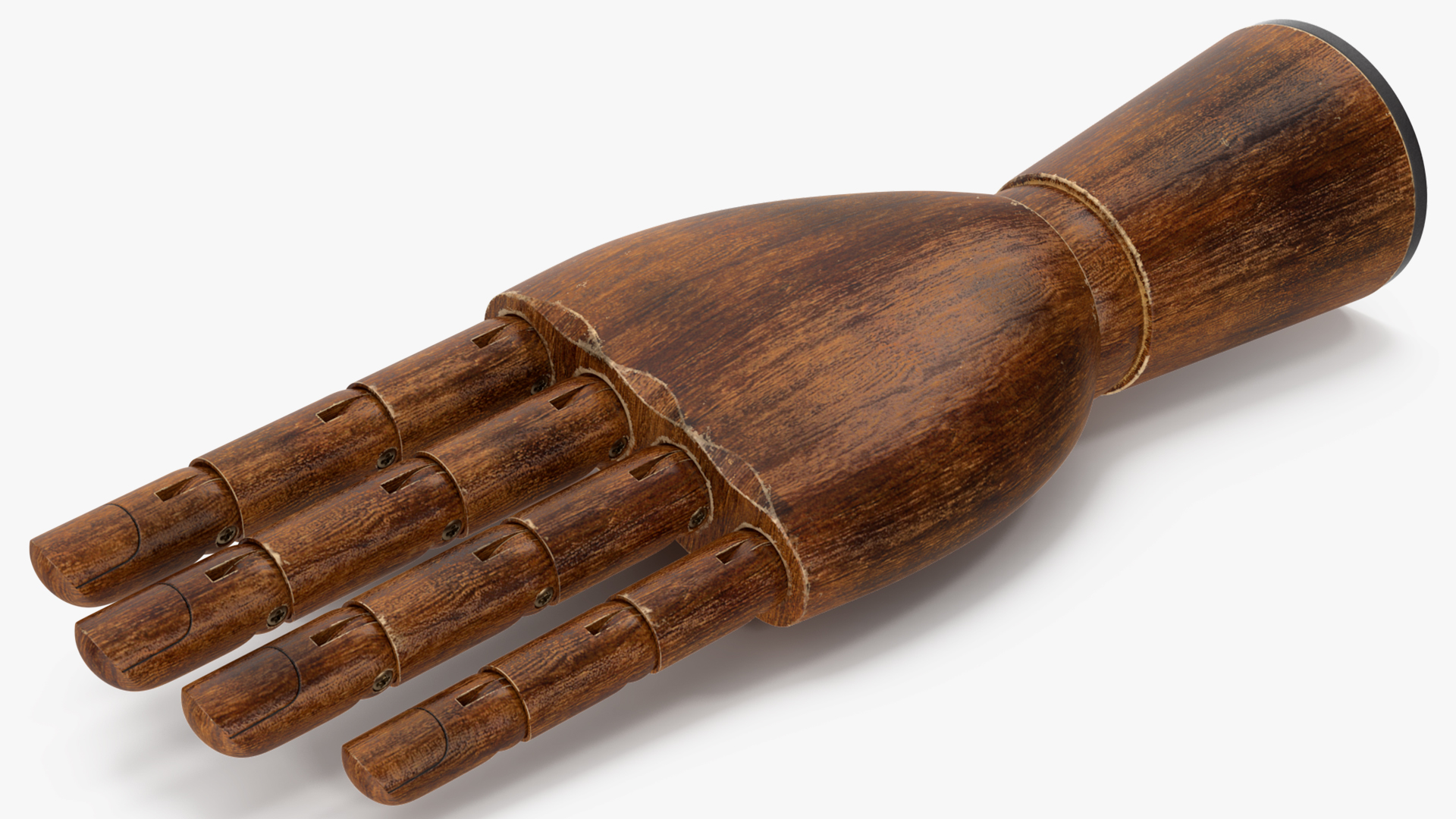 Wooden Hand with Posable Fingers Dark 3D