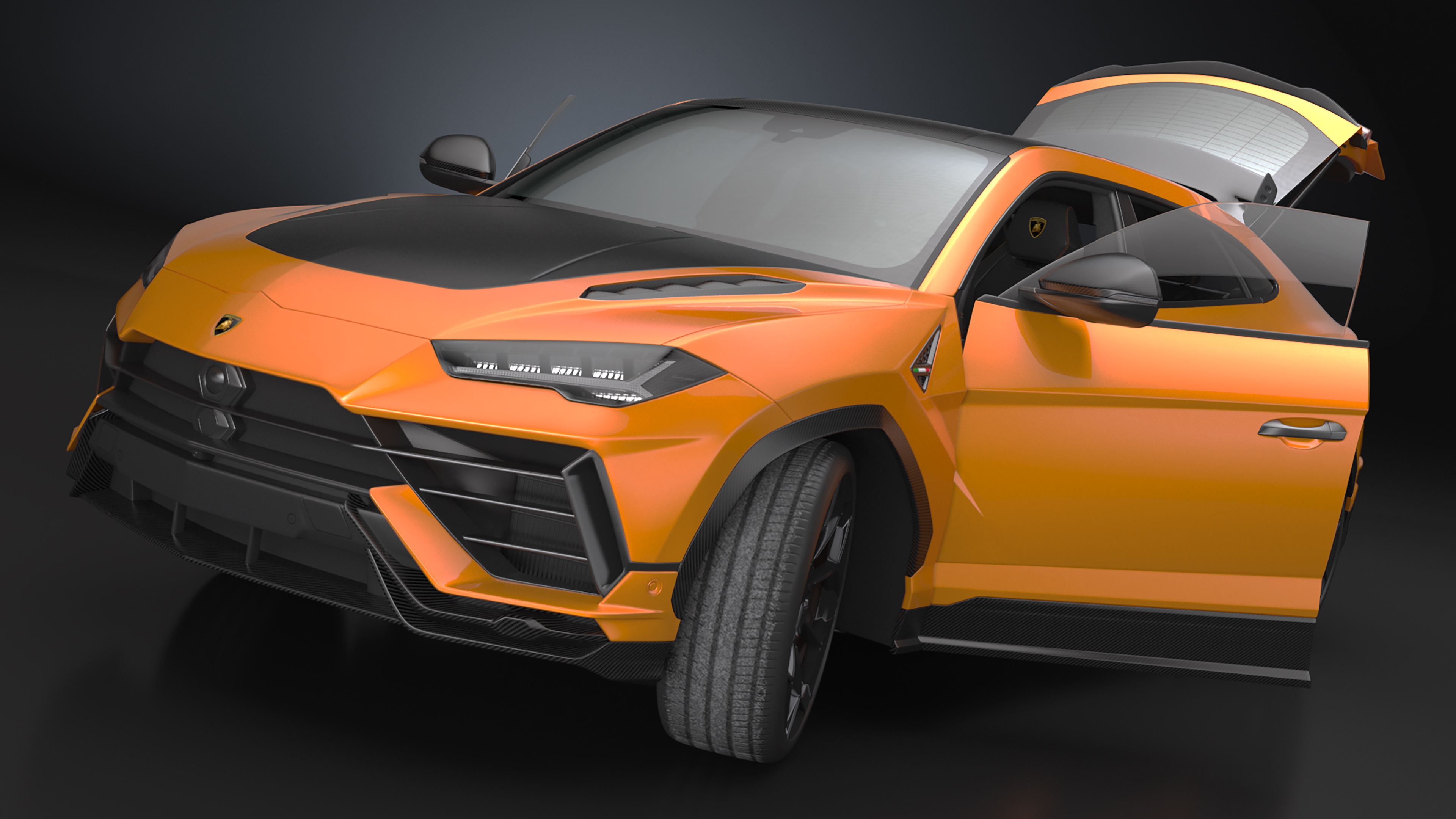 Super Luxury SUV Lamborghini Urus Performante Lights ON Rigged 3D
