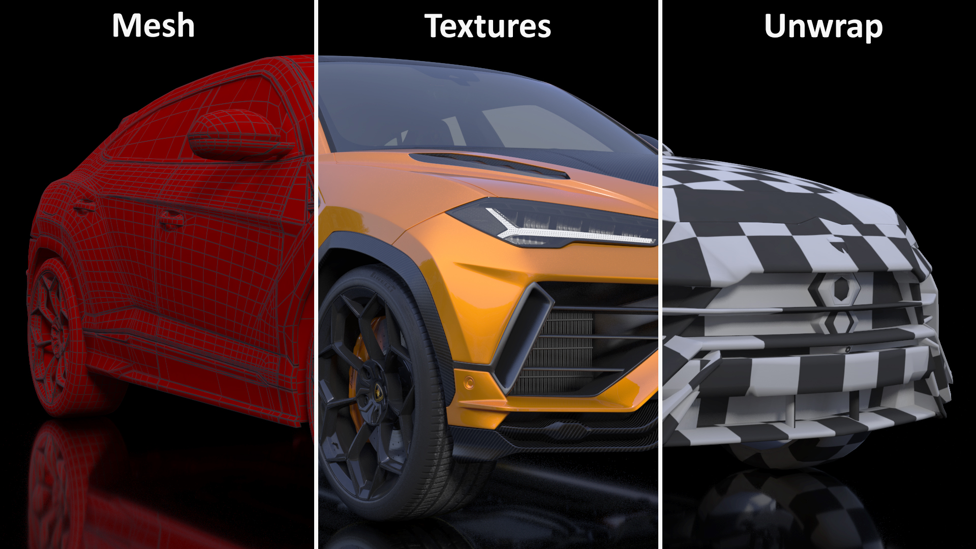 Super Luxury SUV Lamborghini Urus Performante Lights ON Rigged 3D