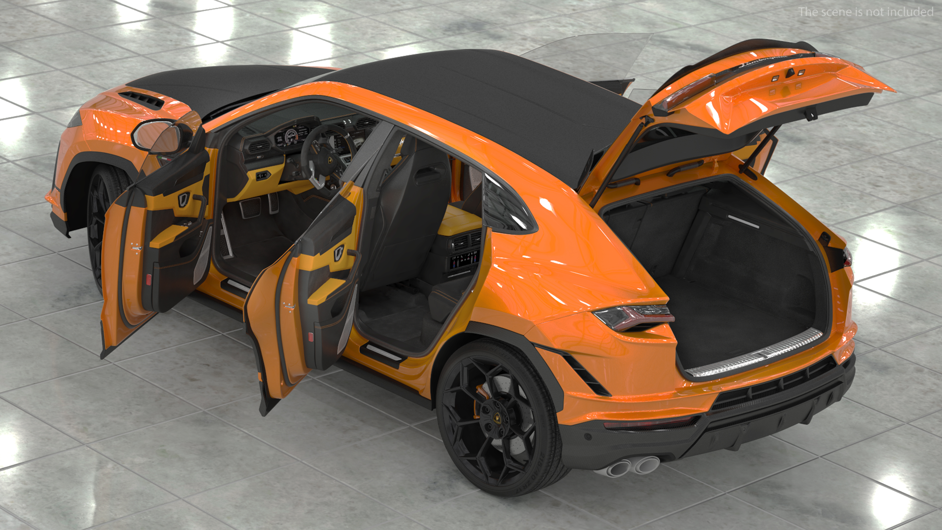 Super Luxury SUV Lamborghini Urus Performante Lights ON Rigged 3D