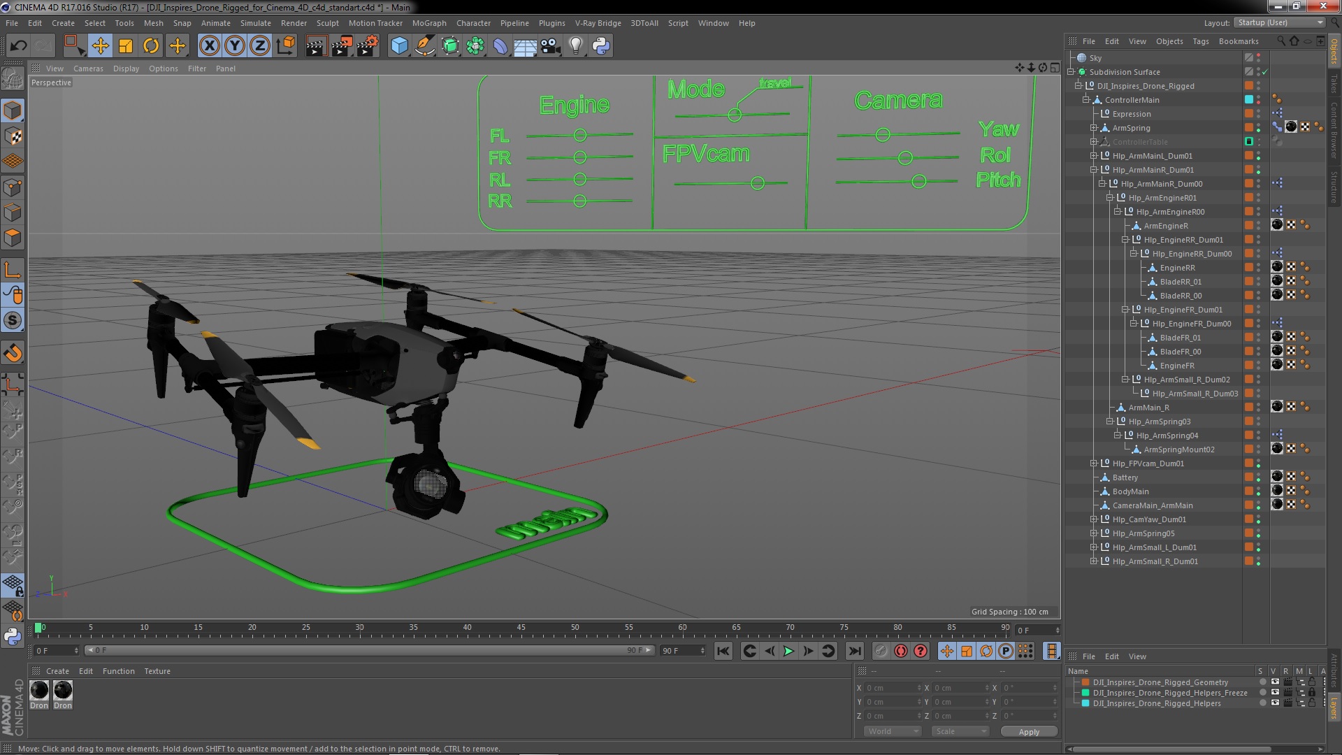 DJI Inspires Drone Rigged for Cinema 4D 3D model