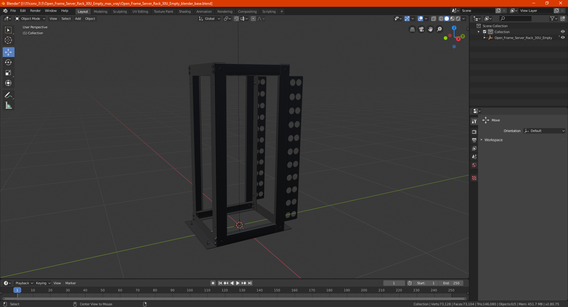 Open Frame Server Rack 30U Empty 3D