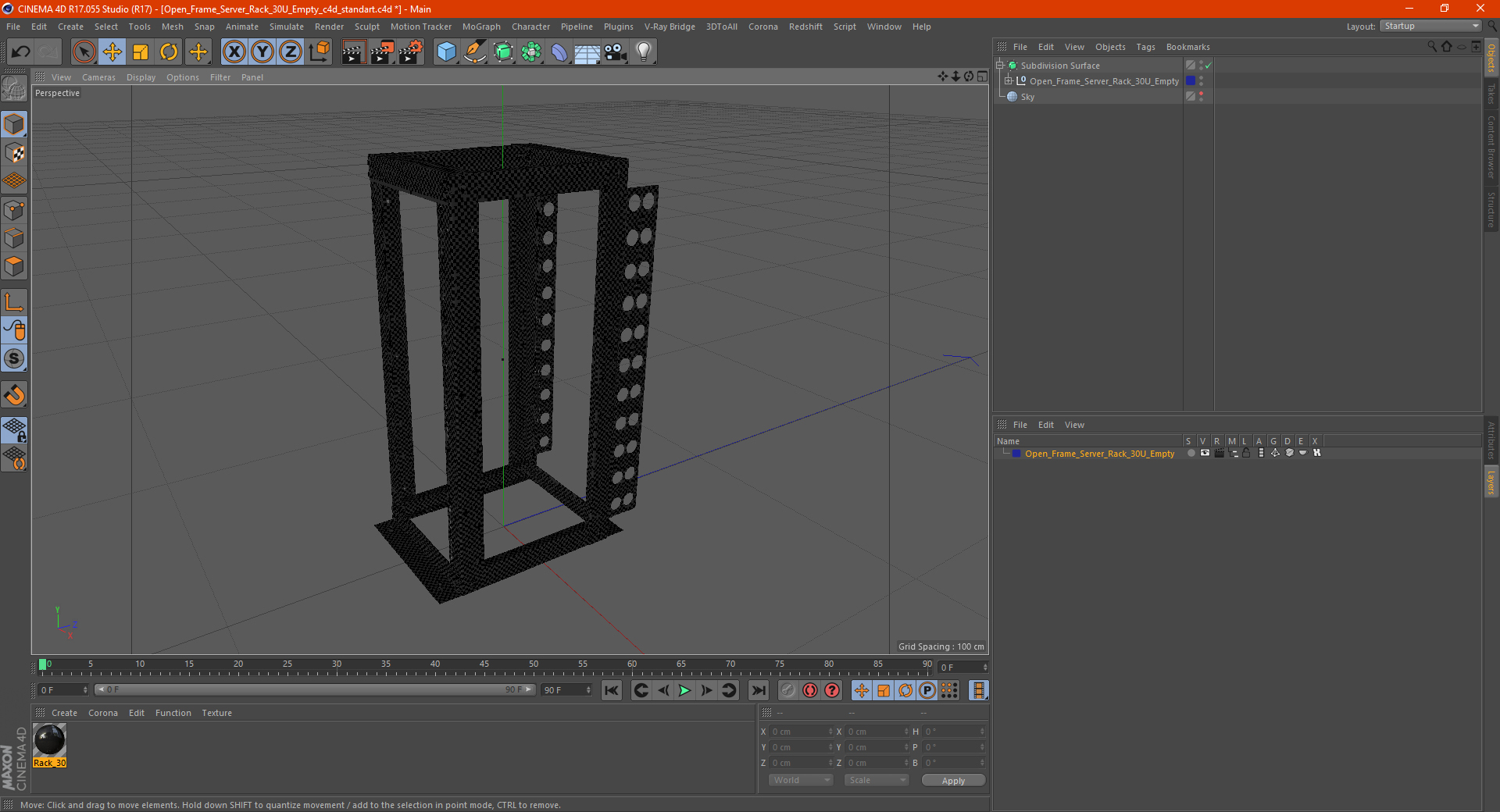 Open Frame Server Rack 30U Empty 3D