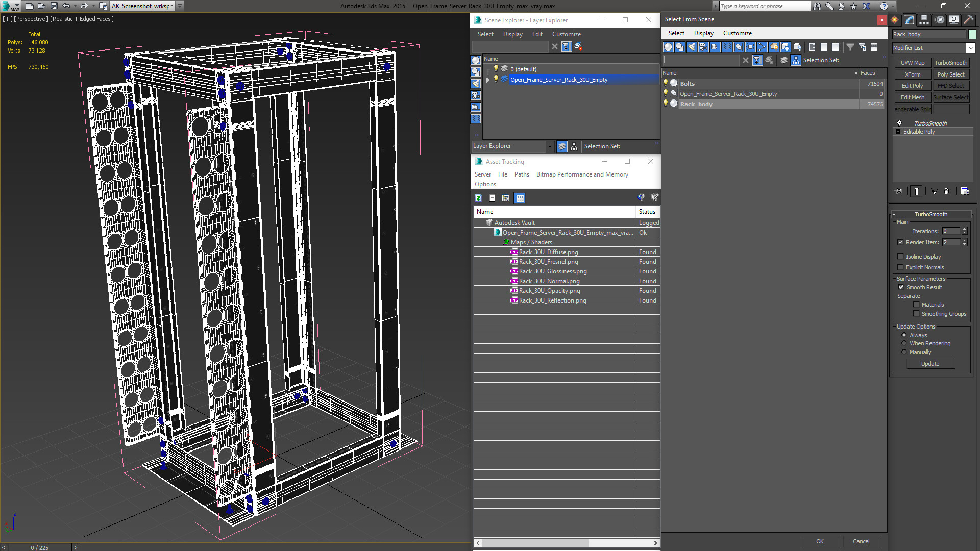 Open Frame Server Rack 30U Empty 3D