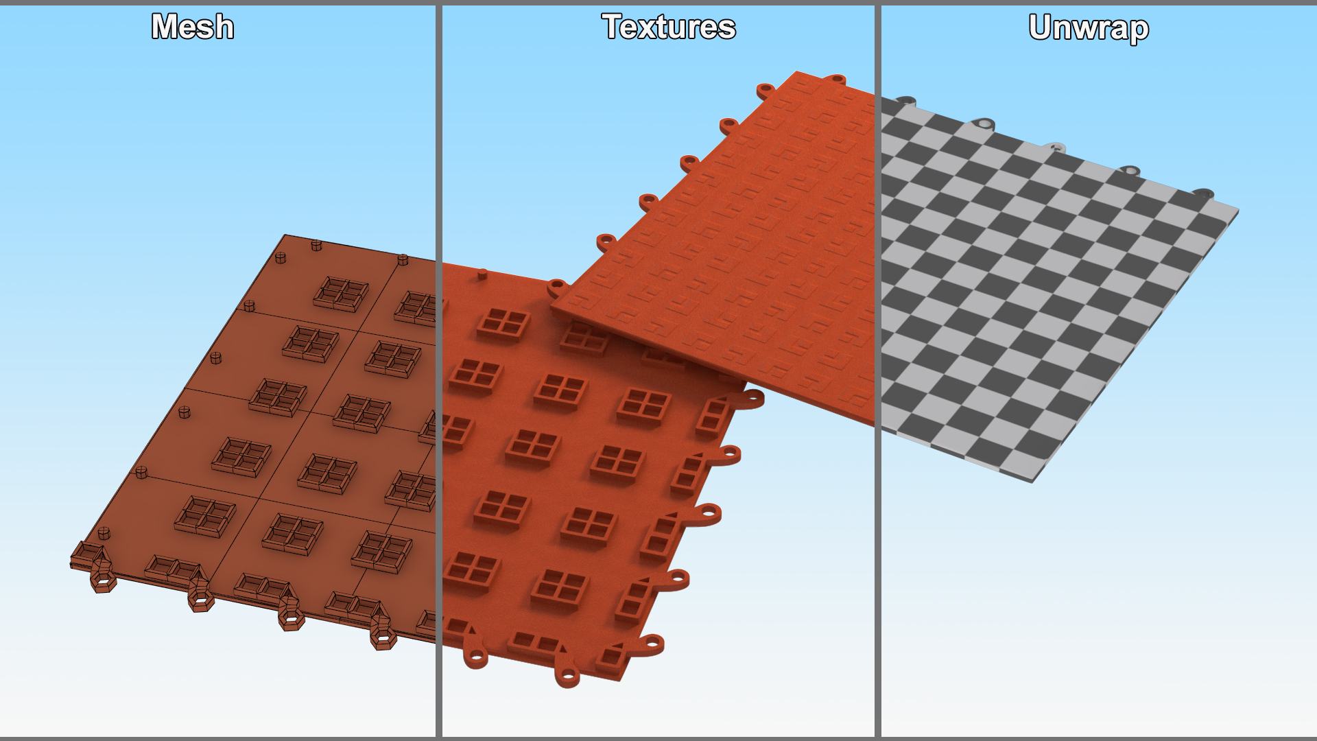 3D Interlocking Gym Floor Mat Orange model